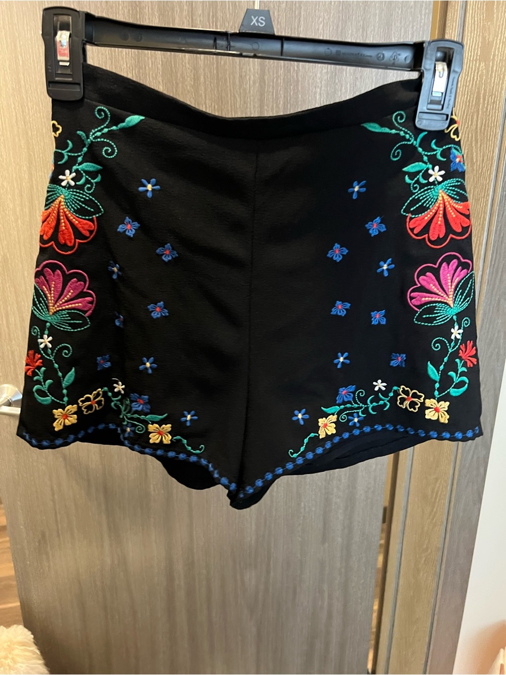 Colorful Embroidered Black Shorts